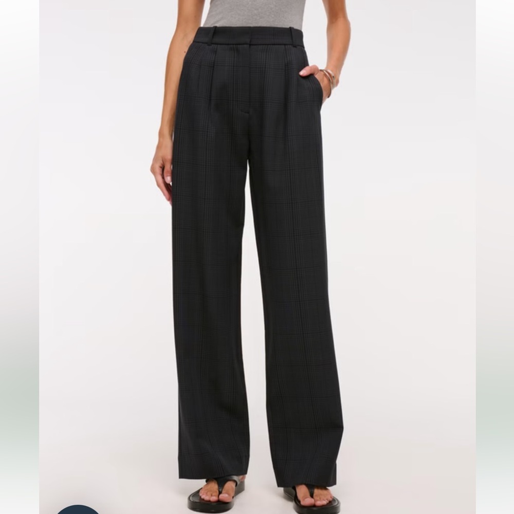 A&F Curve Love Sloane Tailored Wide Leg Pant - Black Plaid size 27 SHORT - Picture 2 of 5